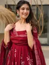 Maroon Colour Rayon Printed Kurti With Pant Dupatta Bulk Orders In India  Aaradhna 2049